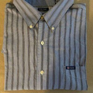 Men's Chaps Blue Striped Long Sleeve 1 Pocket Button Down Shirt: Size xxl